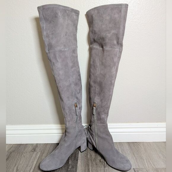 Tory Burch Laila Light Gray Suede Stretch Over-the-Knee Boots Womens 6 - Picture 7 of 11